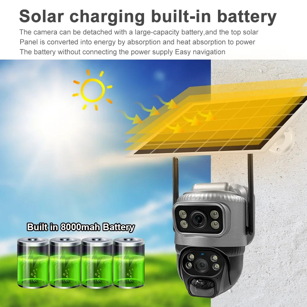 Caméra De Surveillance Solaire 4G Double Objectif 8MP