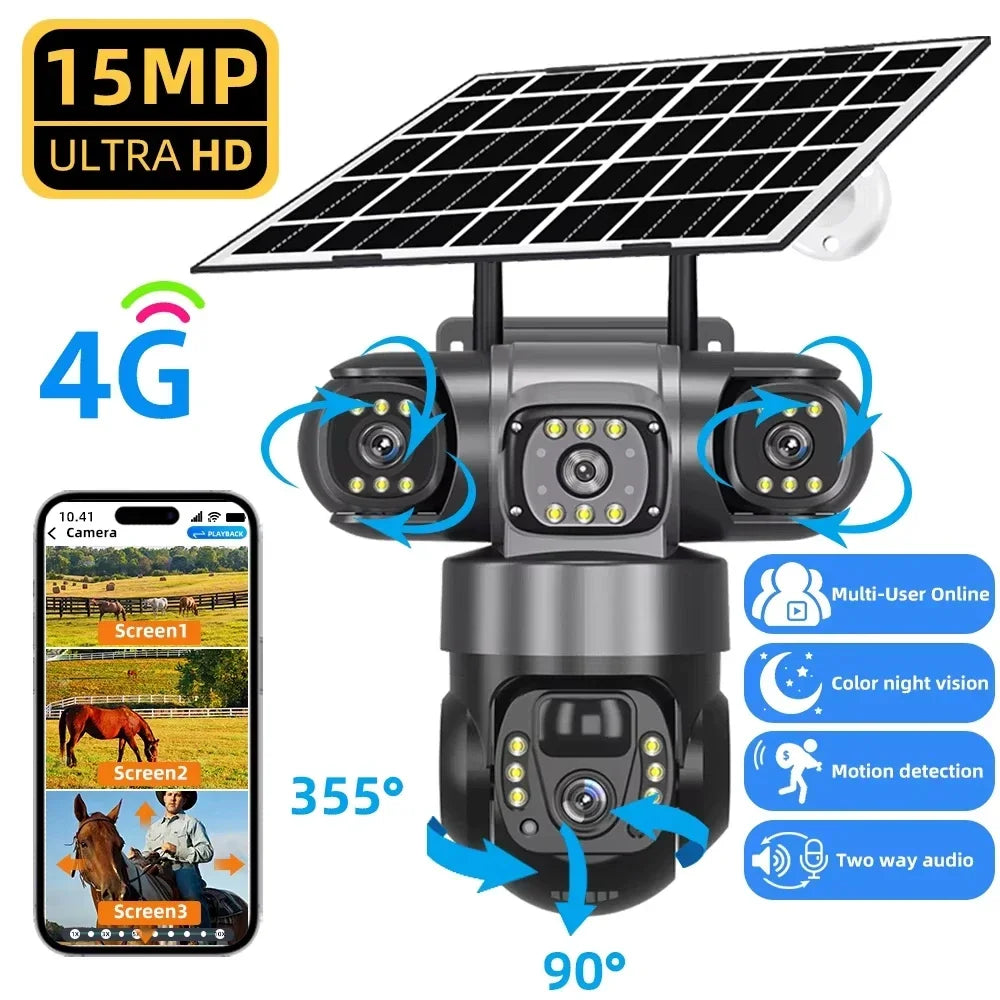 Caméra de Surveillance Solaire 4G Triple Objectif