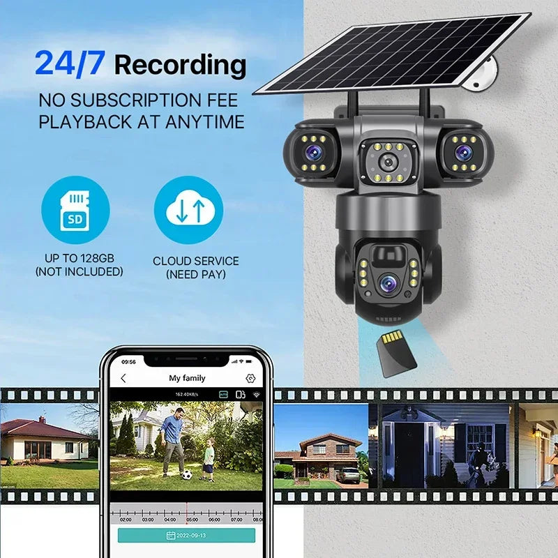 Caméra de Surveillance Solaire 4G Triple Objectif