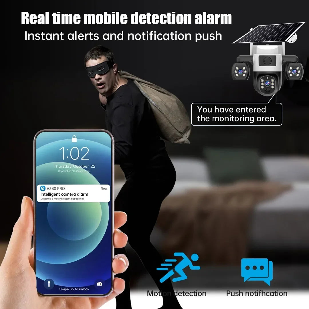 Caméra De Surveillance Solaire 4G Triple Objectif
