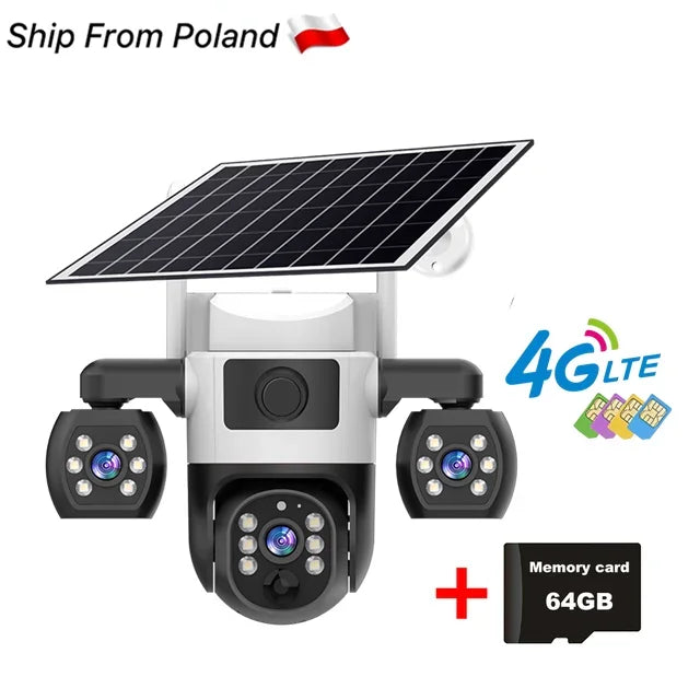 Caméra De Surveillance Solaire 4G Triple Objectif