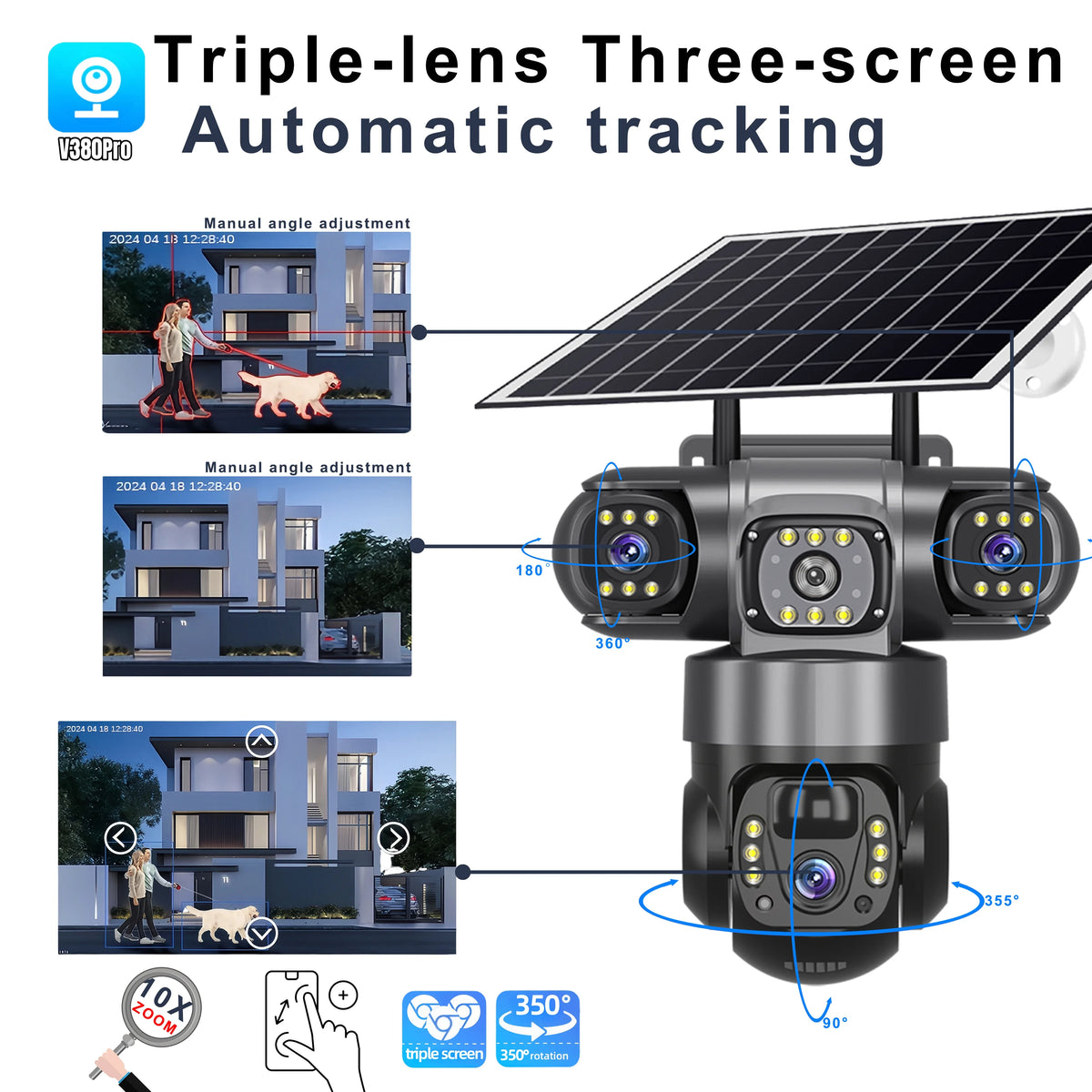 Caméra de Surveillance Solaire 4G Triple Objectif