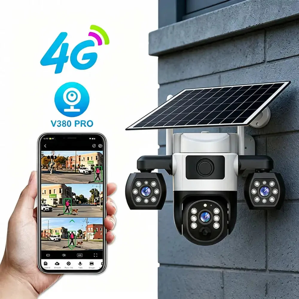 Caméra De Surveillance Solaire 4G Triple Objectif
