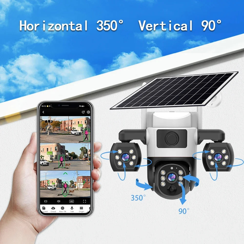 Caméra De Surveillance Solaire 4G Triple Objectif