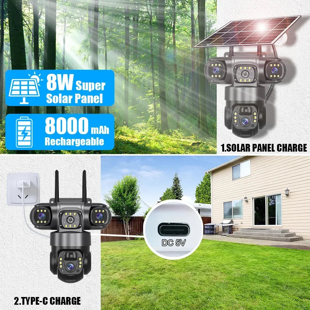 Caméra de Surveillance Solaire 4G Triple Objectif