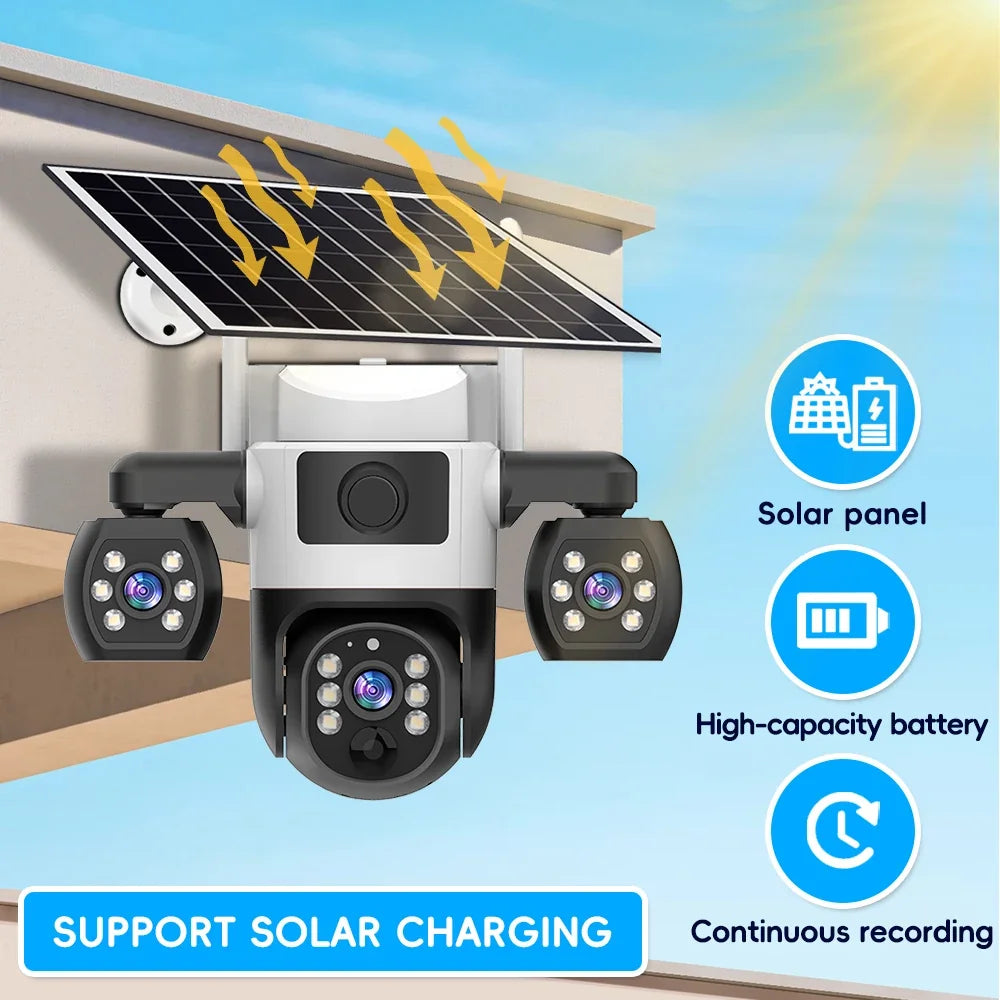 Caméra De Surveillance Solaire 4G Triple Objectif