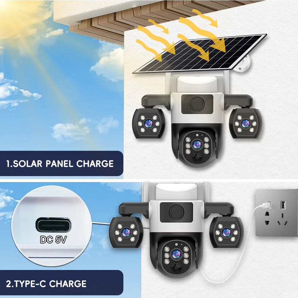 Caméra De Surveillance Solaire 4G Triple Objectif