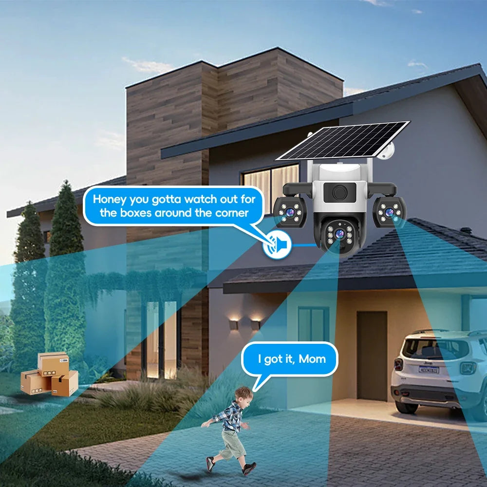 Caméra De Surveillance Solaire 4G Triple Objectif