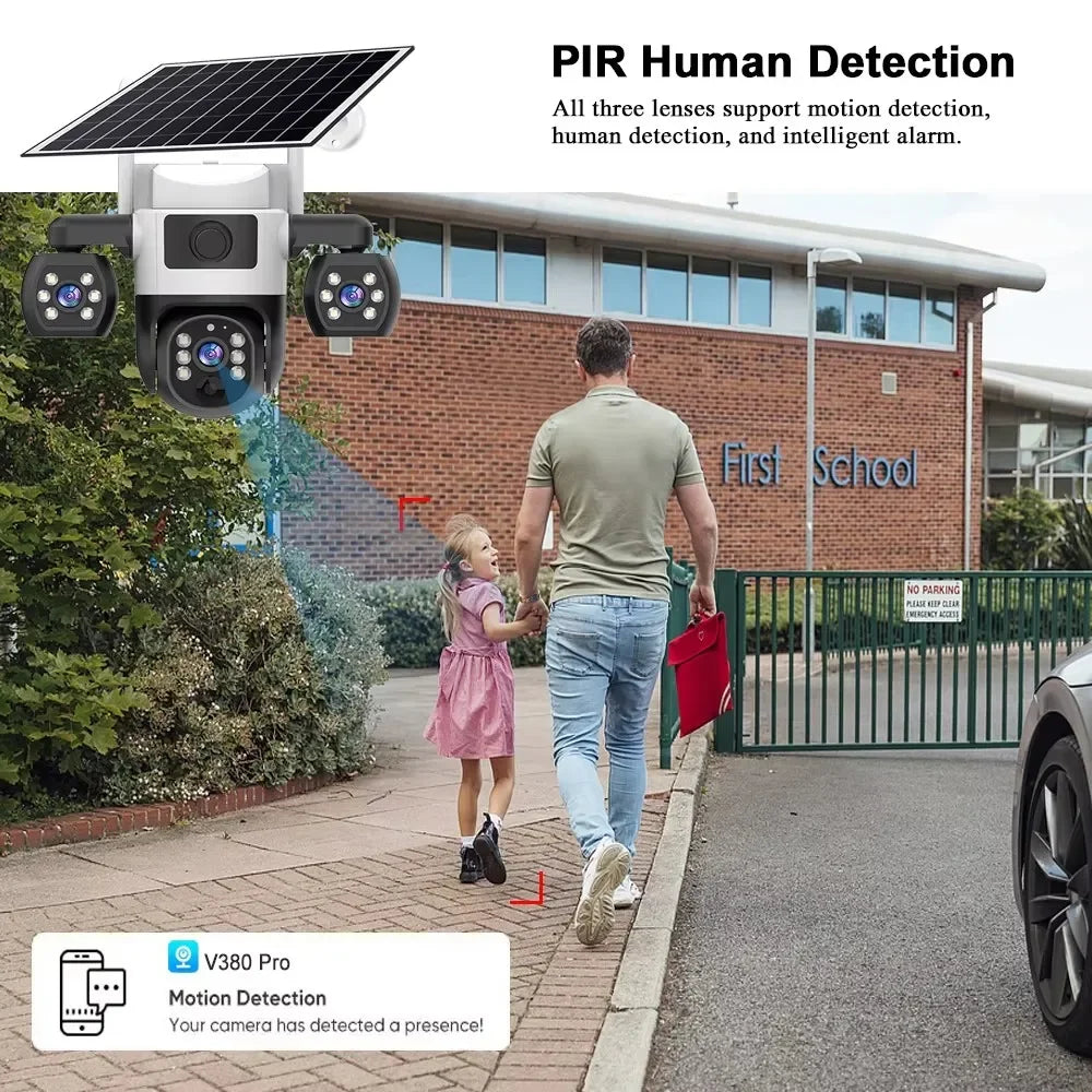 Caméra De Surveillance Solaire 4G Triple Objectif