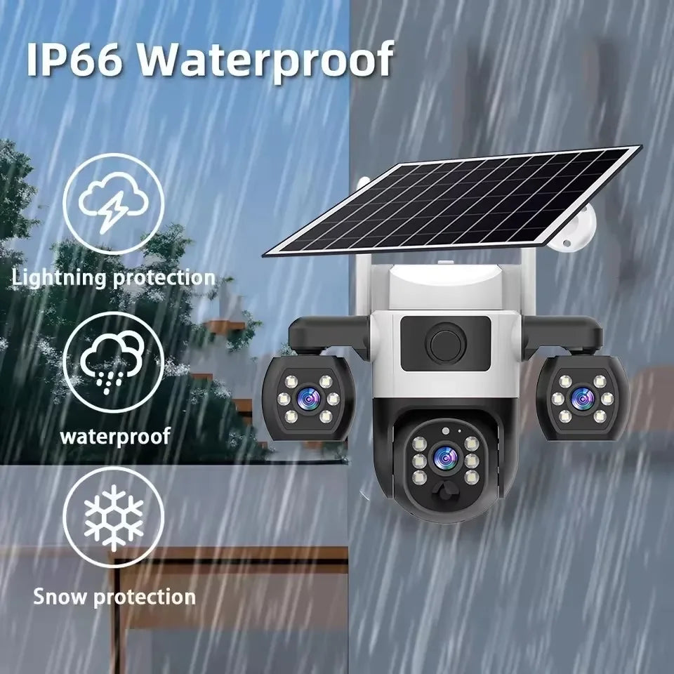 Caméra De Surveillance Solaire 4G Triple Objectif