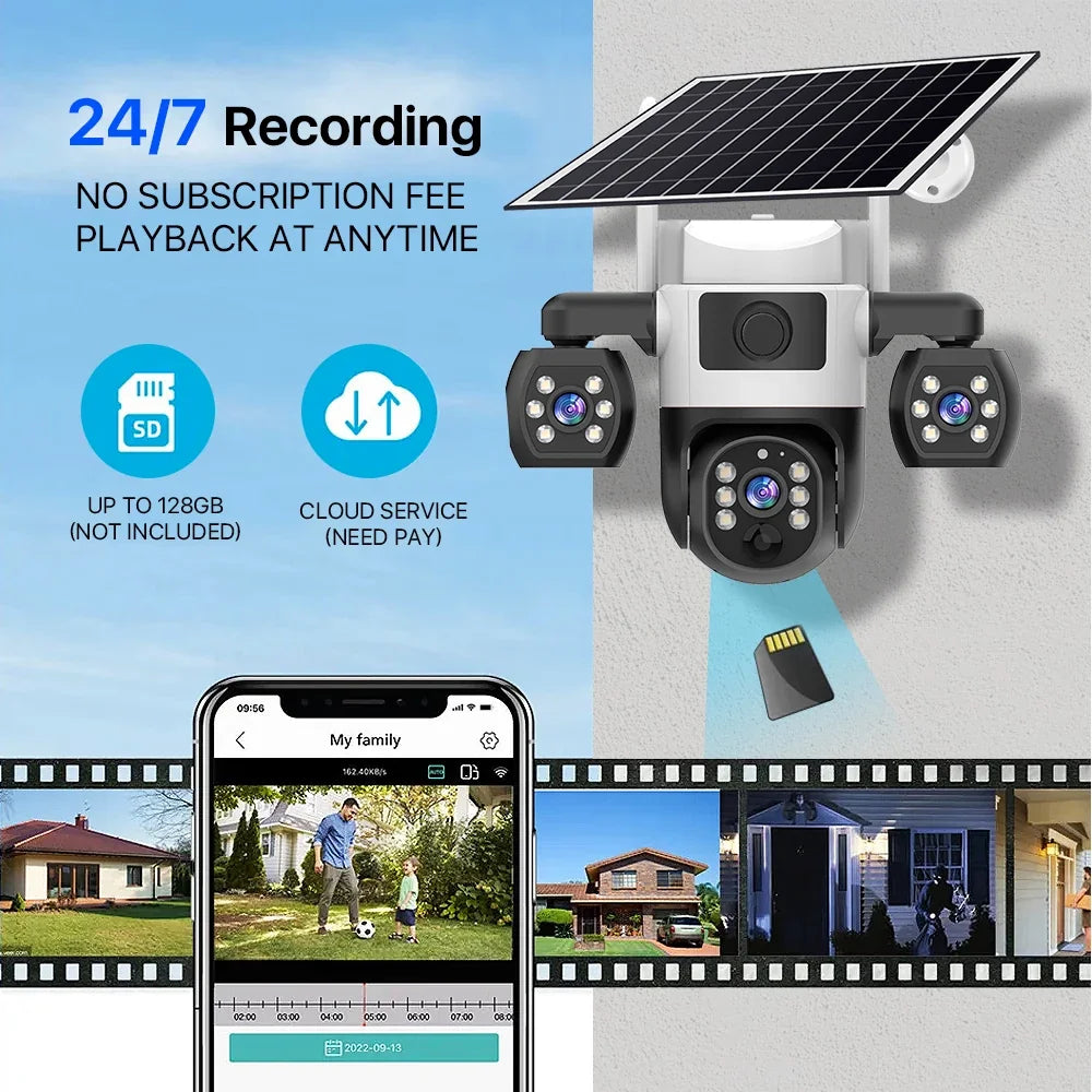 Caméra De Surveillance Solaire 4G Triple Objectif