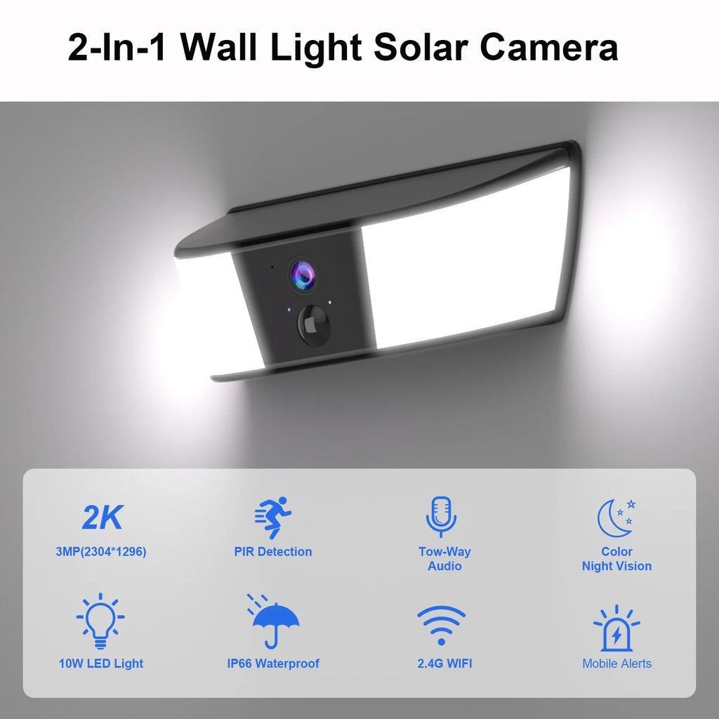 Caméra de Surveillance Solaire Extérieure 2K avec Batterie