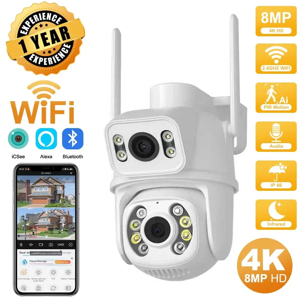Caméra De Surveillance Wi-Fi PTZ Double Objectif 4K