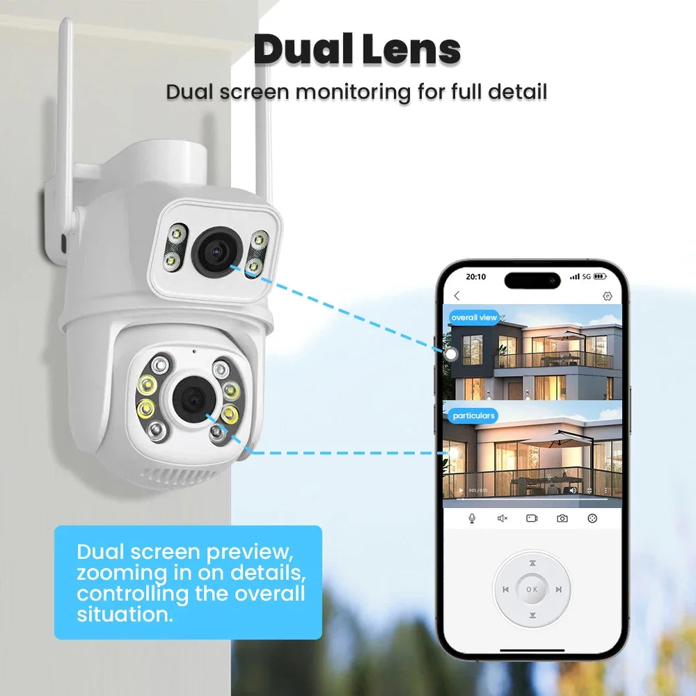 Caméra De Surveillance Wi-Fi PTZ Double Objectif 4K