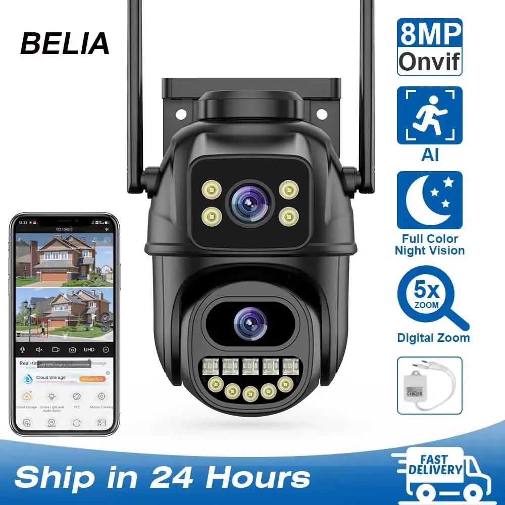 Caméra De Surveillance WiFi 4K 8MP Double Objectif