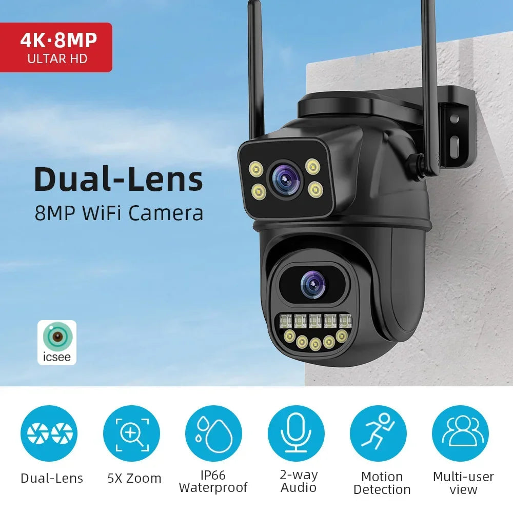 Caméra De Surveillance WiFi 4K 8MP Double Objectif