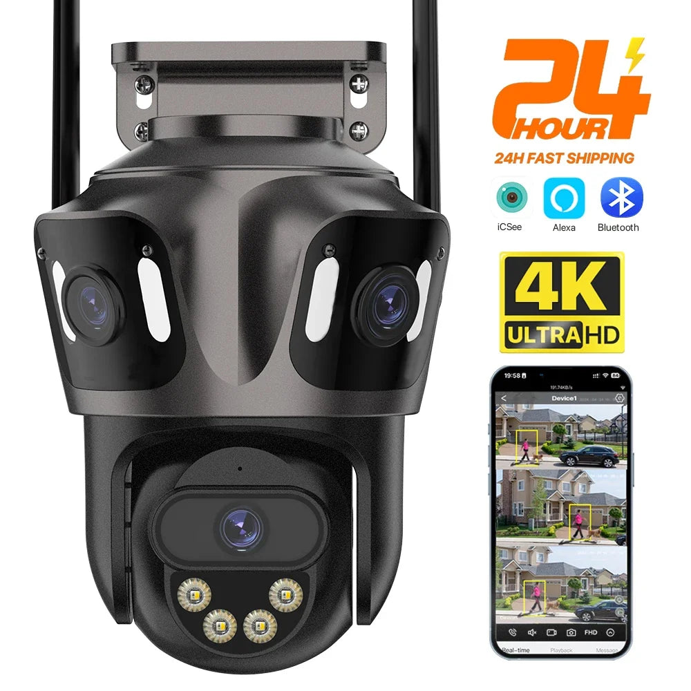 Caméra De Surveillance WiFi 4K À Triple Objectif PTZ