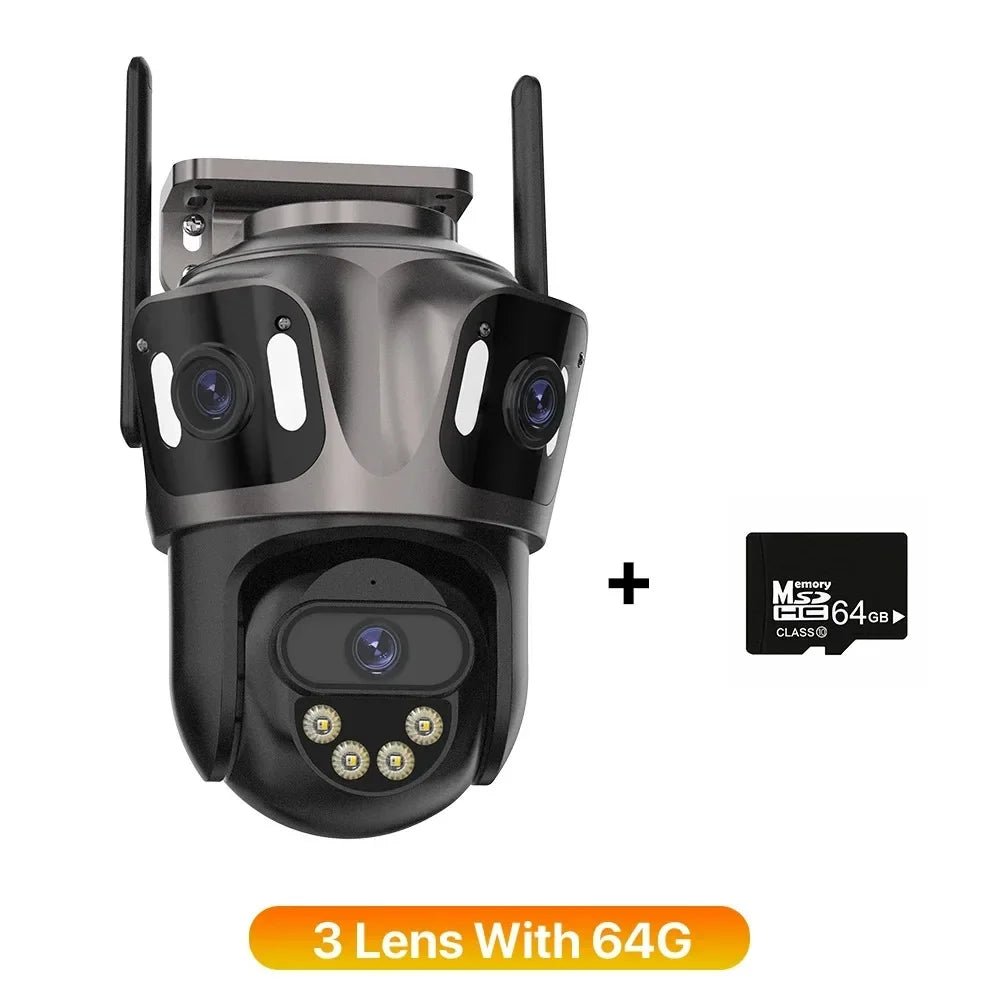 Caméra De Surveillance WiFi 4K À Triple Objectif PTZ