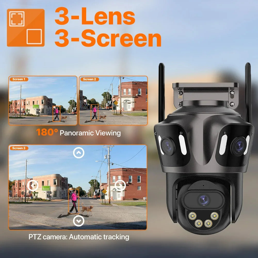 Caméra De Surveillance WiFi 4K À Triple Objectif PTZ