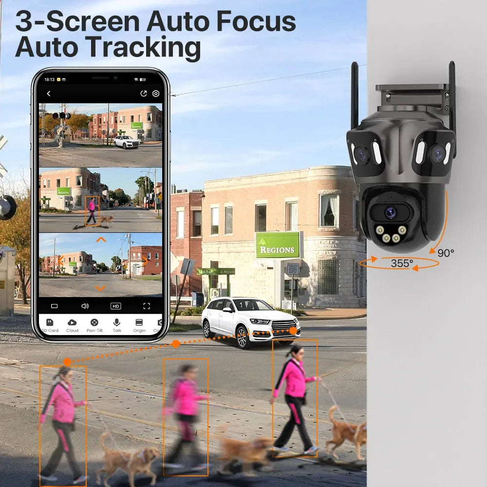 Caméra De Surveillance WiFi 4K À Triple Objectif PTZ