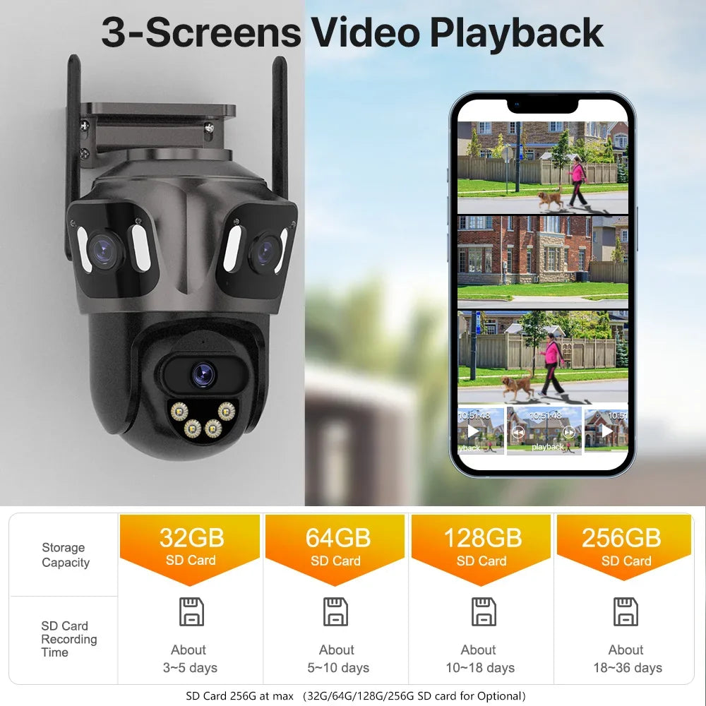 Caméra De Surveillance WiFi 4K À Triple Objectif PTZ