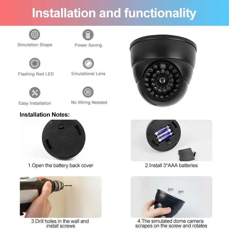 Caméra Factice LED De Sécurité Dôme Réaliste