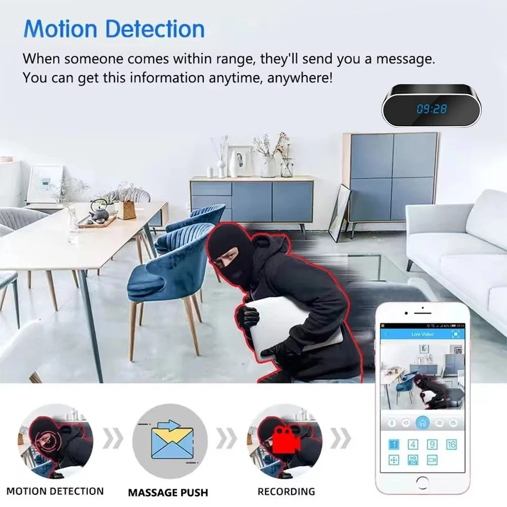 Caméra Horloge Mini Wi-Fi avec Vision Nocturne