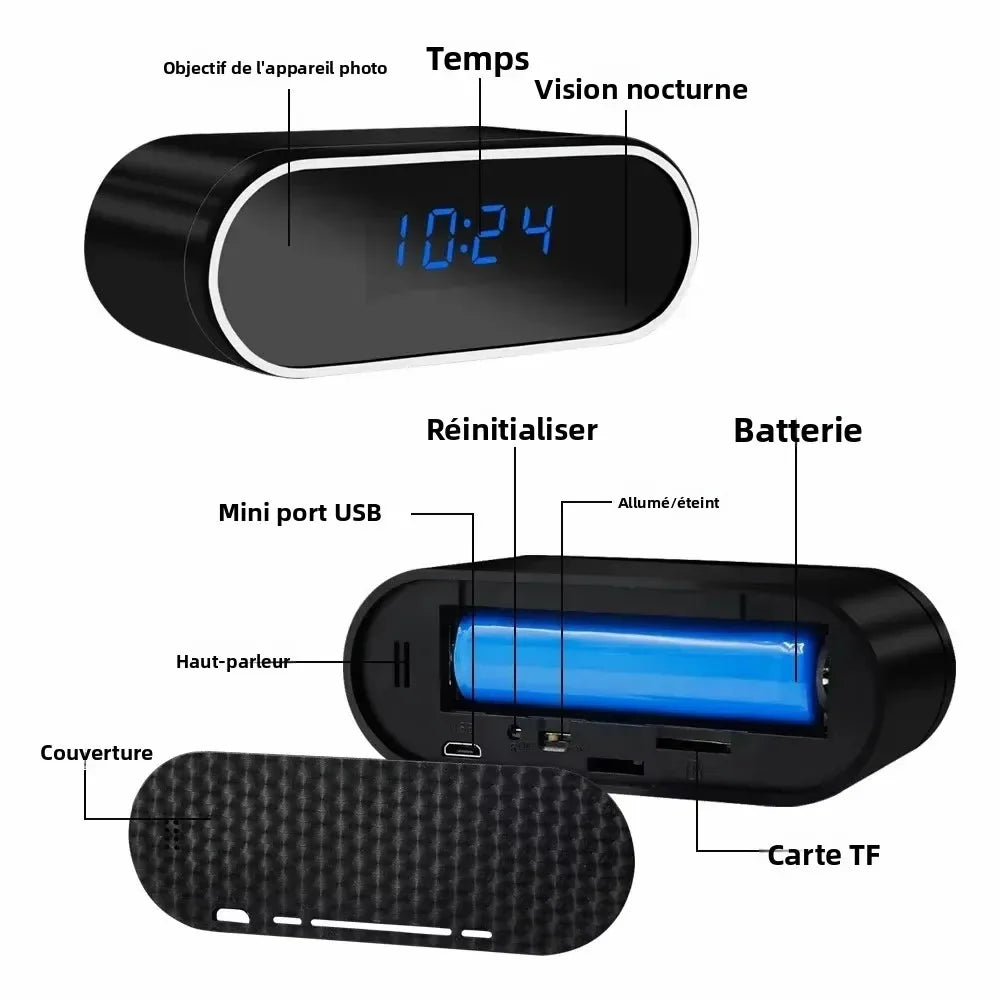 Caméra Horloge WiFi Mini Avec Vision Nocturne