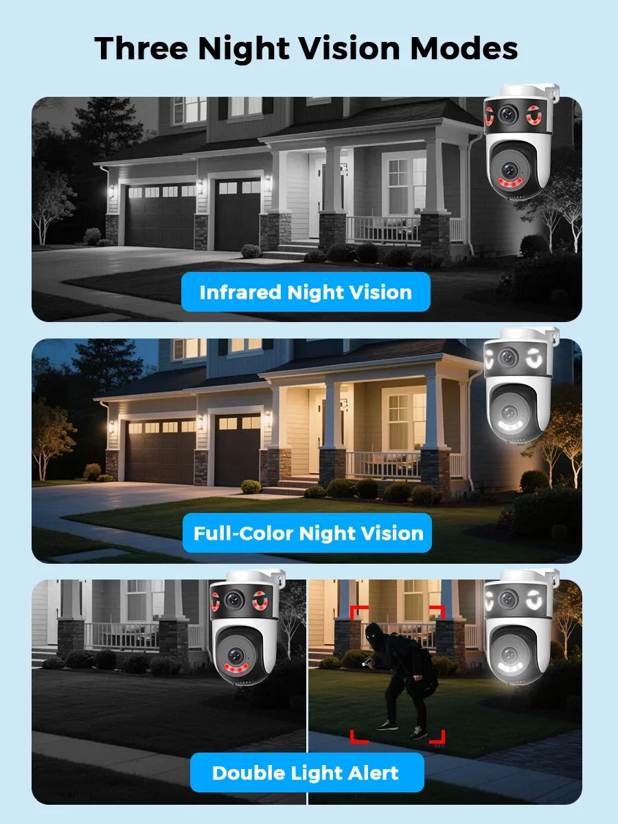 Caméra PTZ Wi-Fi à Double Objectif avec Vision Nocturne