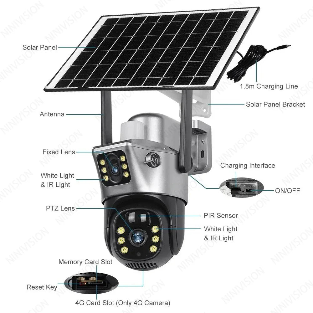 Caméra Solaire 4G Double Objectif avec Détection PIR