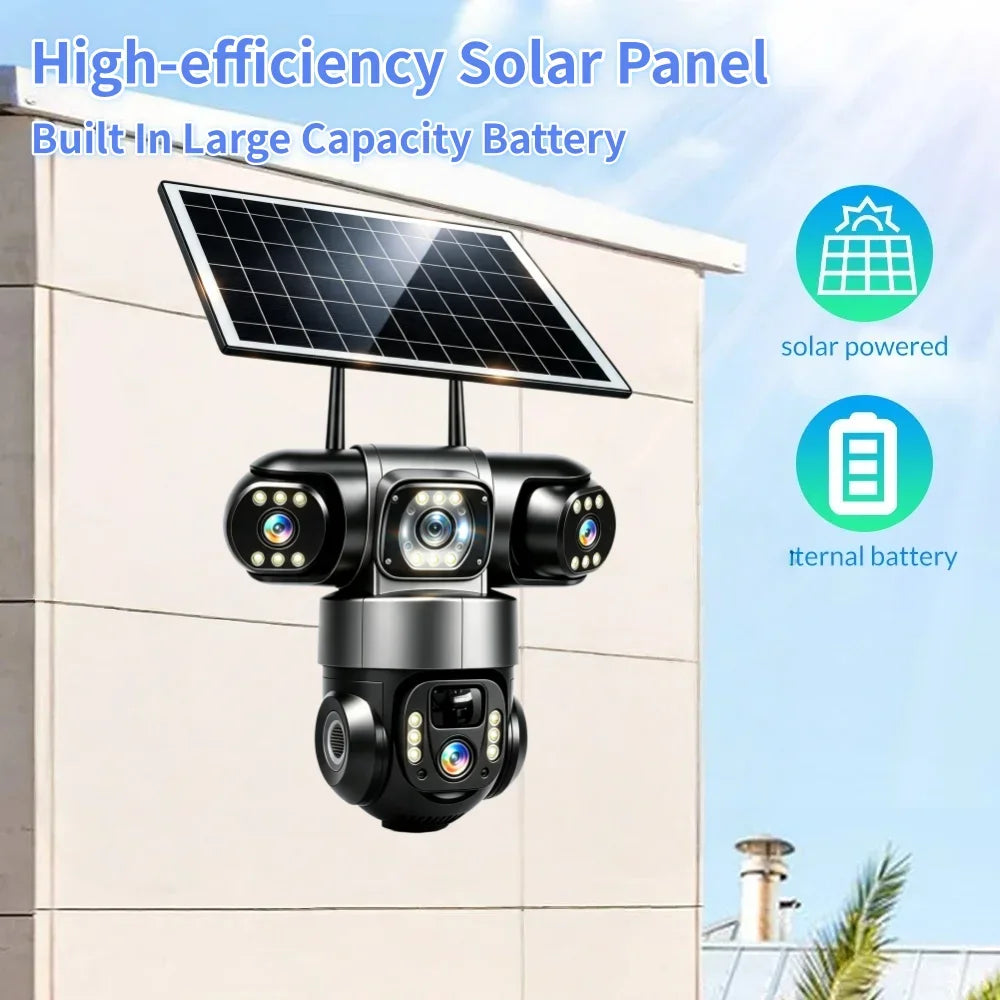 Caméra Solaire 4G Extérieure Étanche à 3 Objectifs