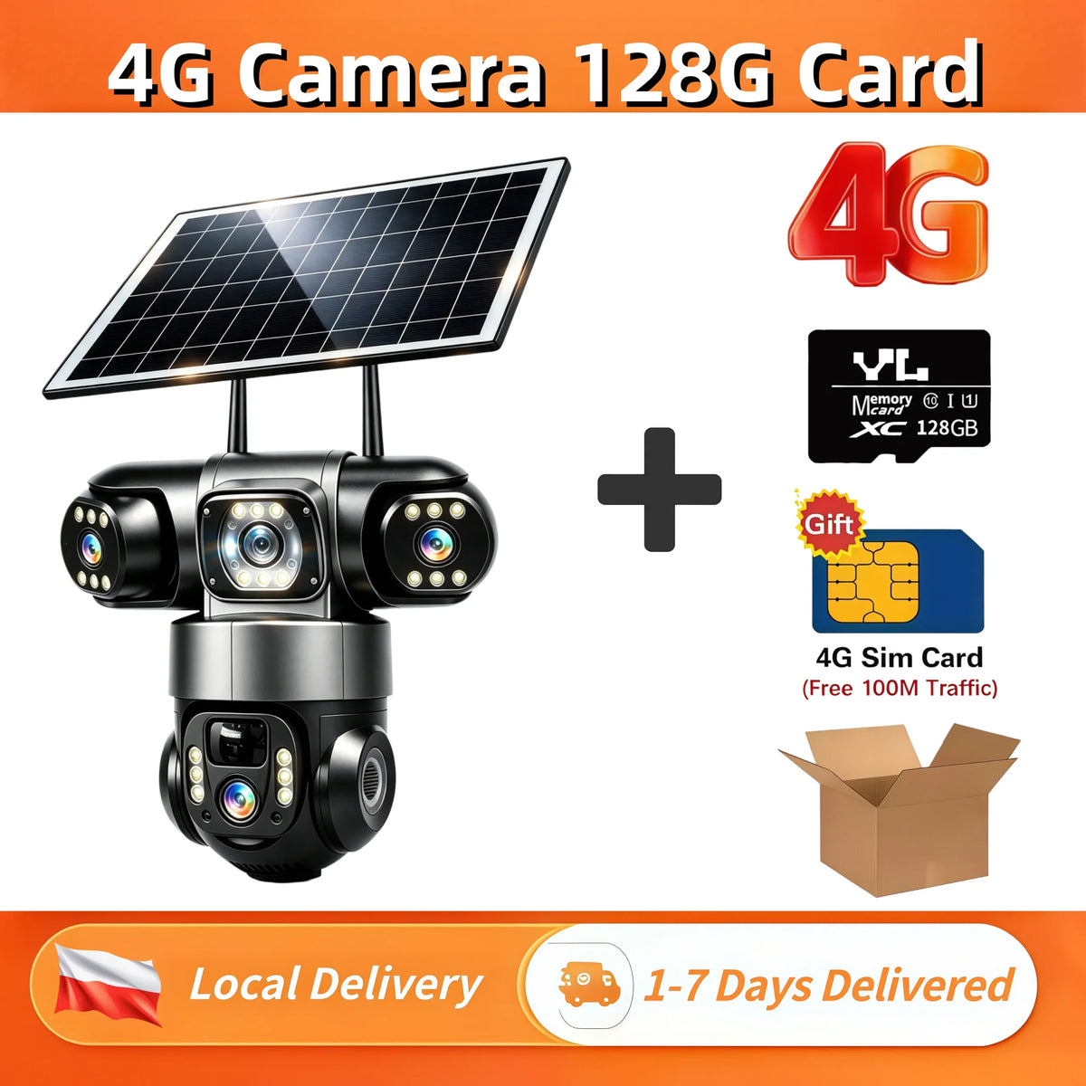 Caméra Solaire 4G Extérieure Étanche à 3 Objectifs Image