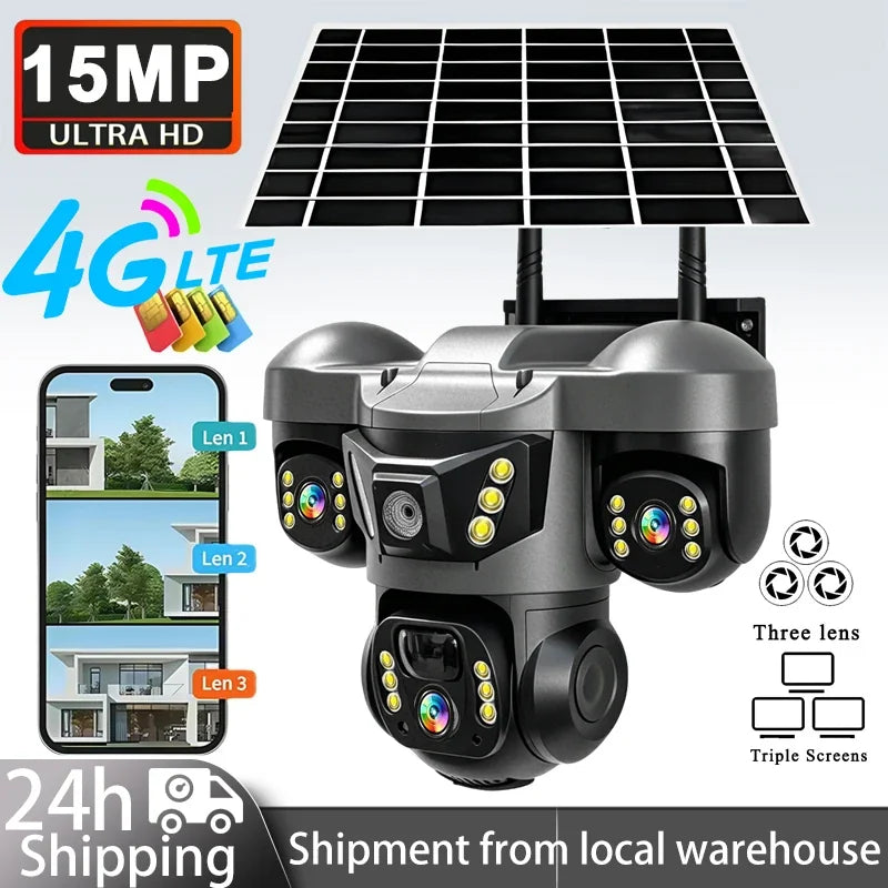 Caméra Solaire 4G Triple Objectif avec Vision Nocturne