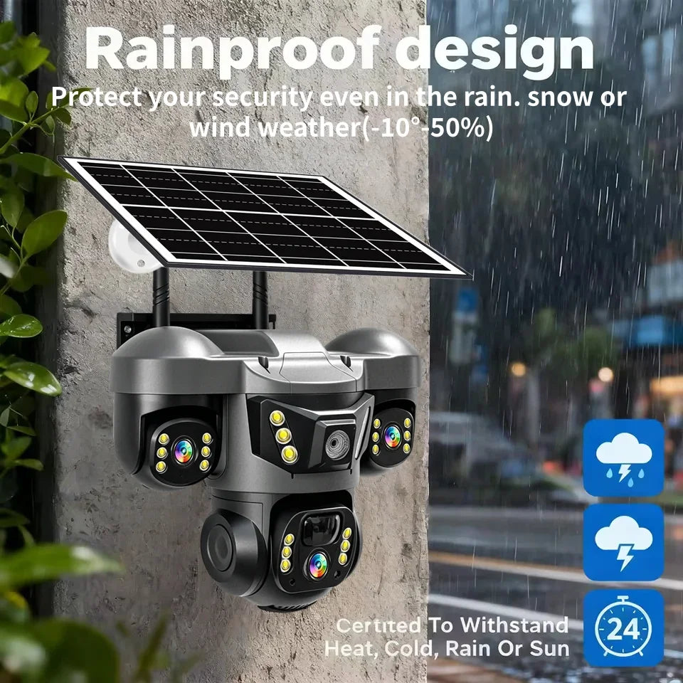 Caméra Solaire 4G Triple Objectif avec Vision Nocturne