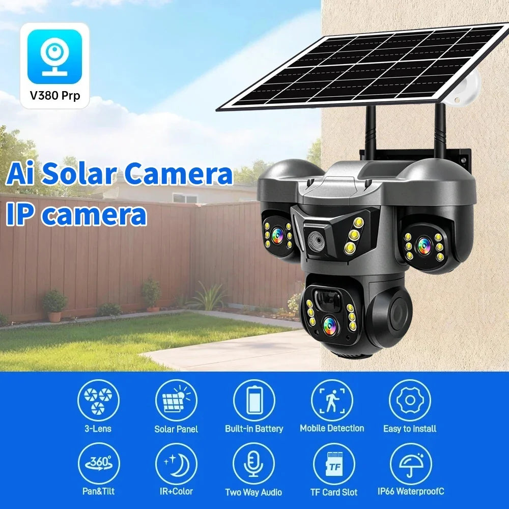 Caméra Solaire 4G Triple Objectif avec Vision Nocturne