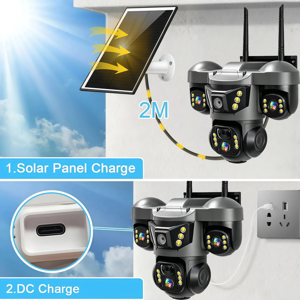 Caméra Solaire 4G Triple Objectif avec Vision Nocturne