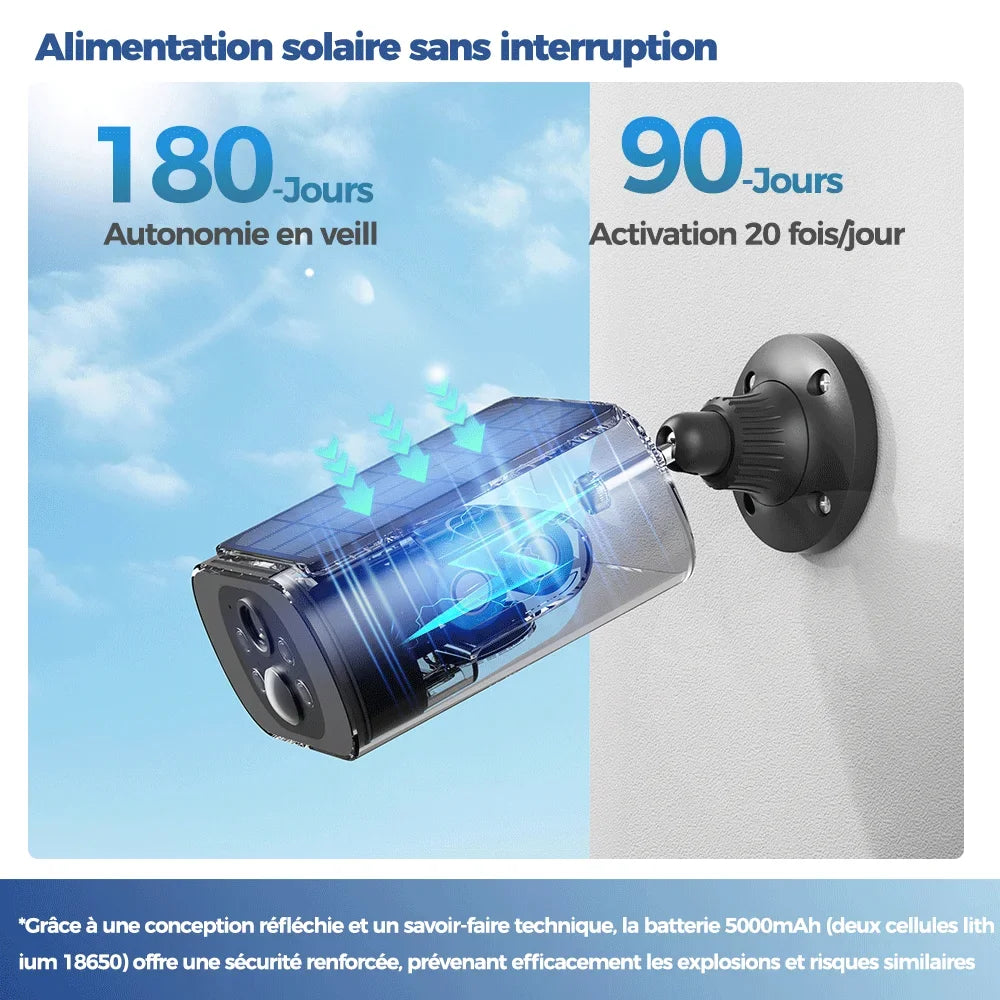 Caméra Solaire Extérieure WiFi 4MP Étanche IP67