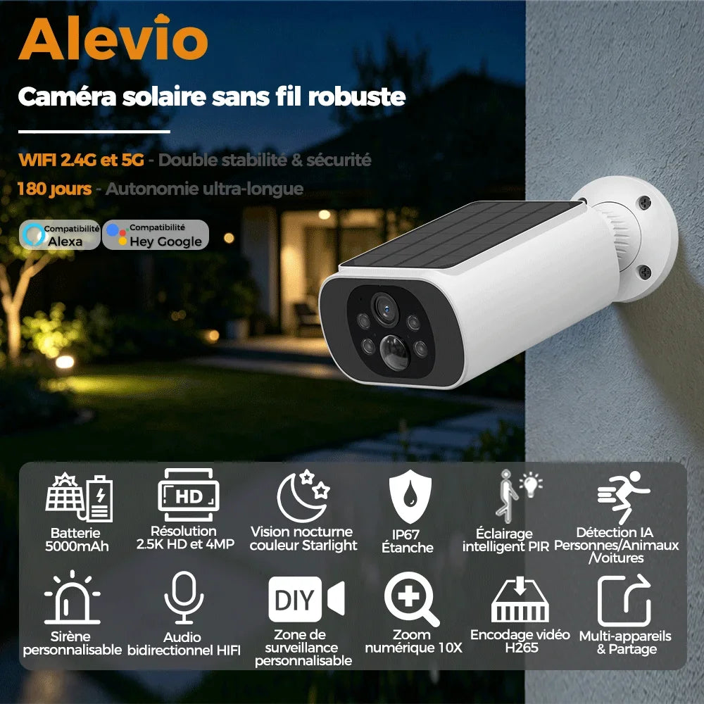 Caméra Solaire Extérieure WiFi 4MP Étanche IP67