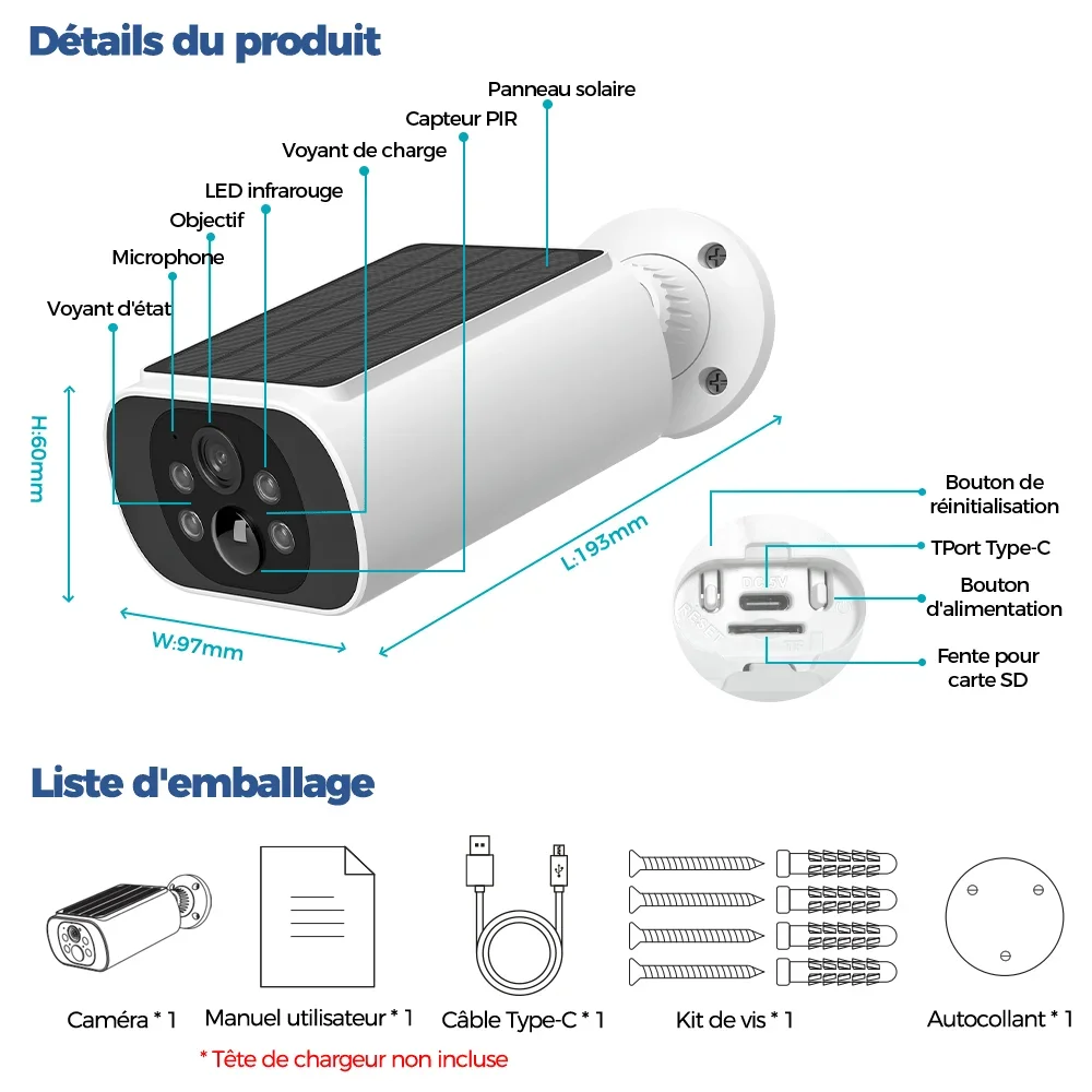 Caméra Solaire Extérieure WiFi 4MP Étanche IP67