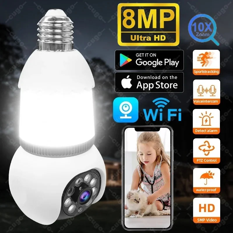 Caméra WiFi E27 8MP avec Vision Nocturne Couleur