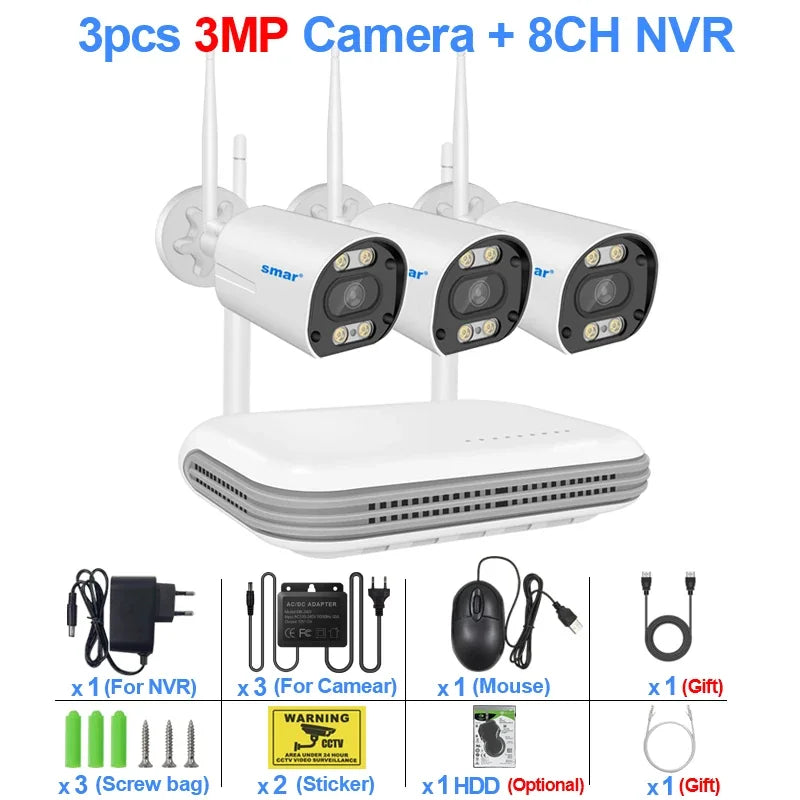 Kit Caméra de Surveillance WiFi 3MP 5MP NVR 8 Canaux