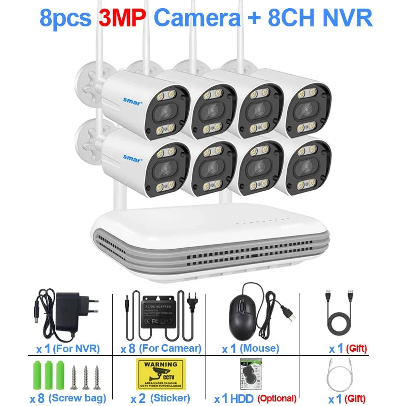 Kit Caméra de Surveillance WiFi 3MP 5MP NVR 8 Canaux