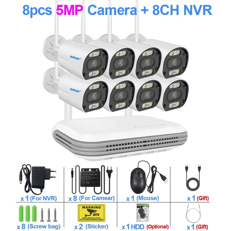 Kit Caméra de Surveillance WiFi 3MP 5MP NVR 8 Canaux