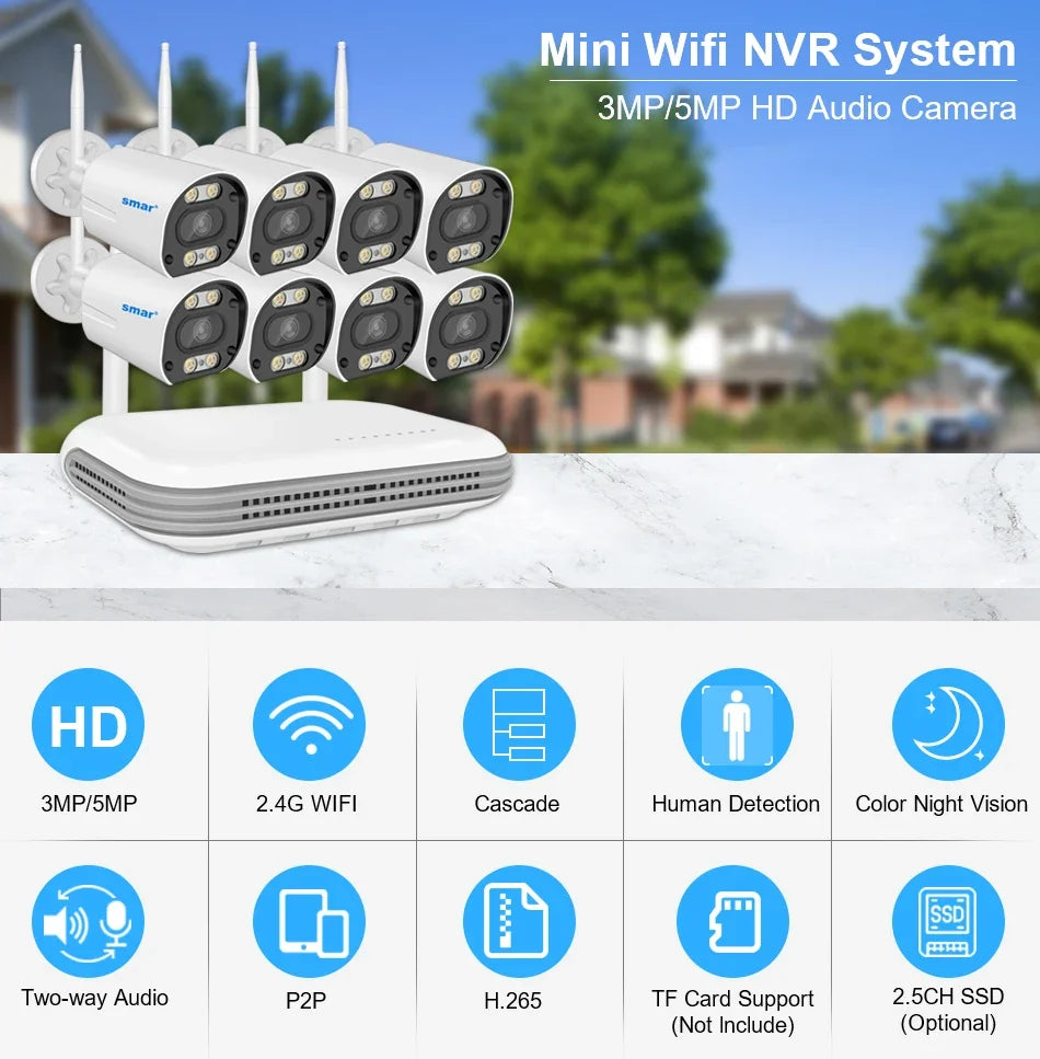 Kit Caméra de Surveillance WiFi 3MP 5MP NVR 8 Canaux