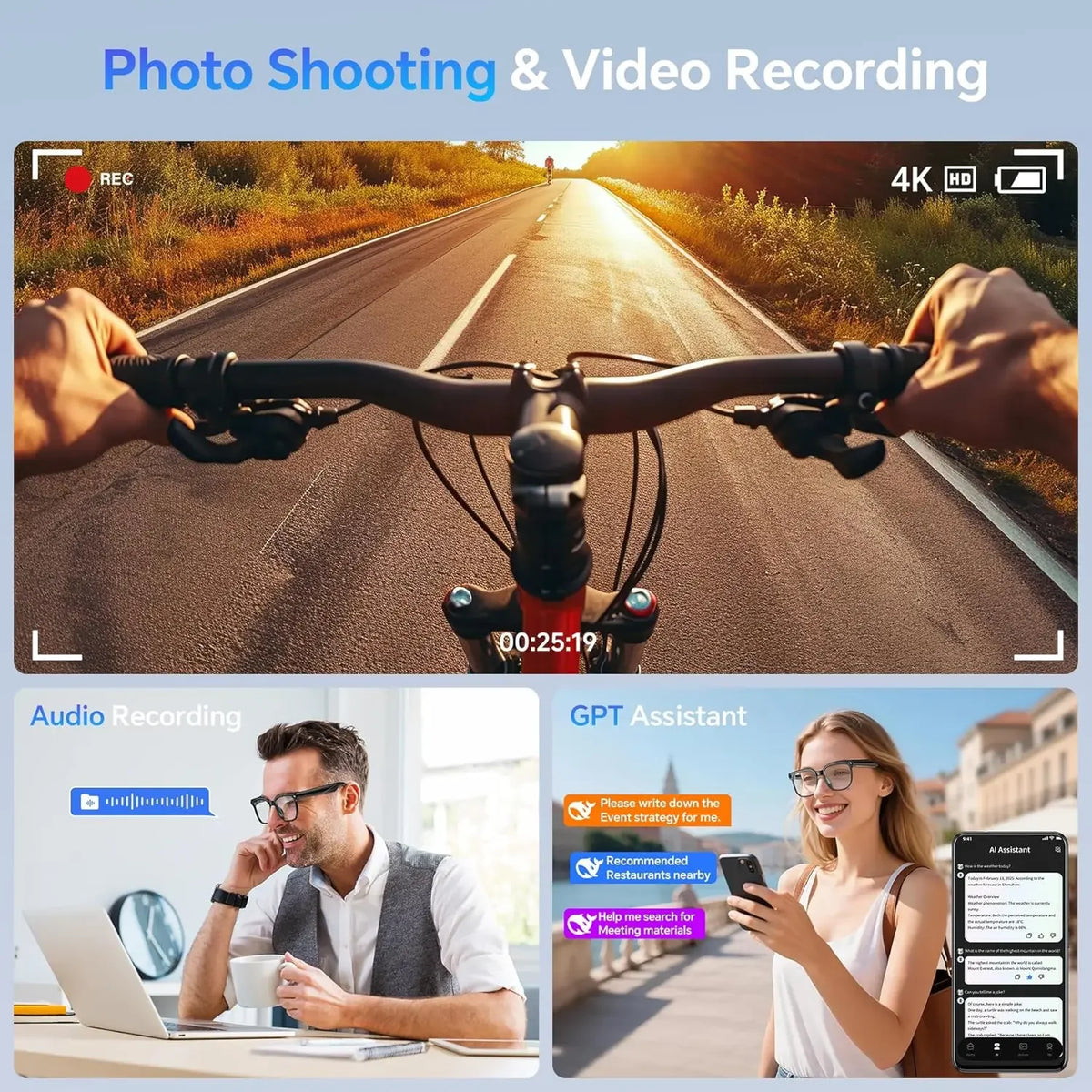 Lunettes Connectées Avec Caméra Et Audio Bluetooth