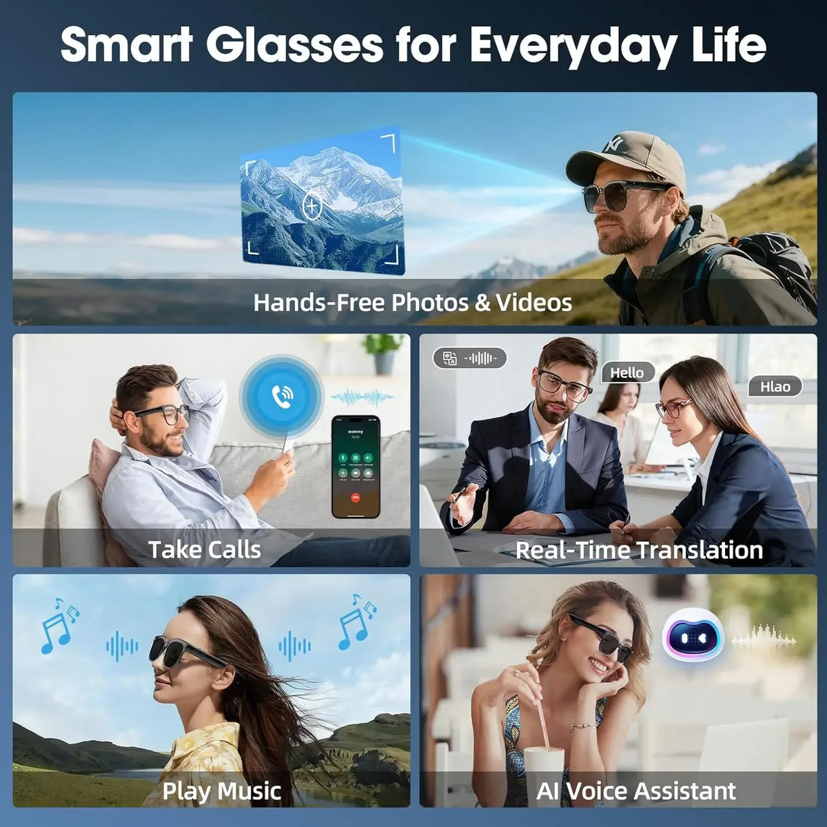 Lunettes Connectées Avec Caméra Et Audio Bluetooth