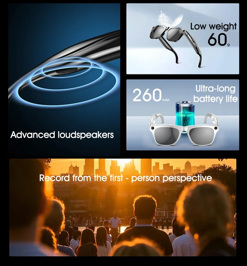 Lunettes Intelligentes 4K Avec Caméra Et Assistant Vocal