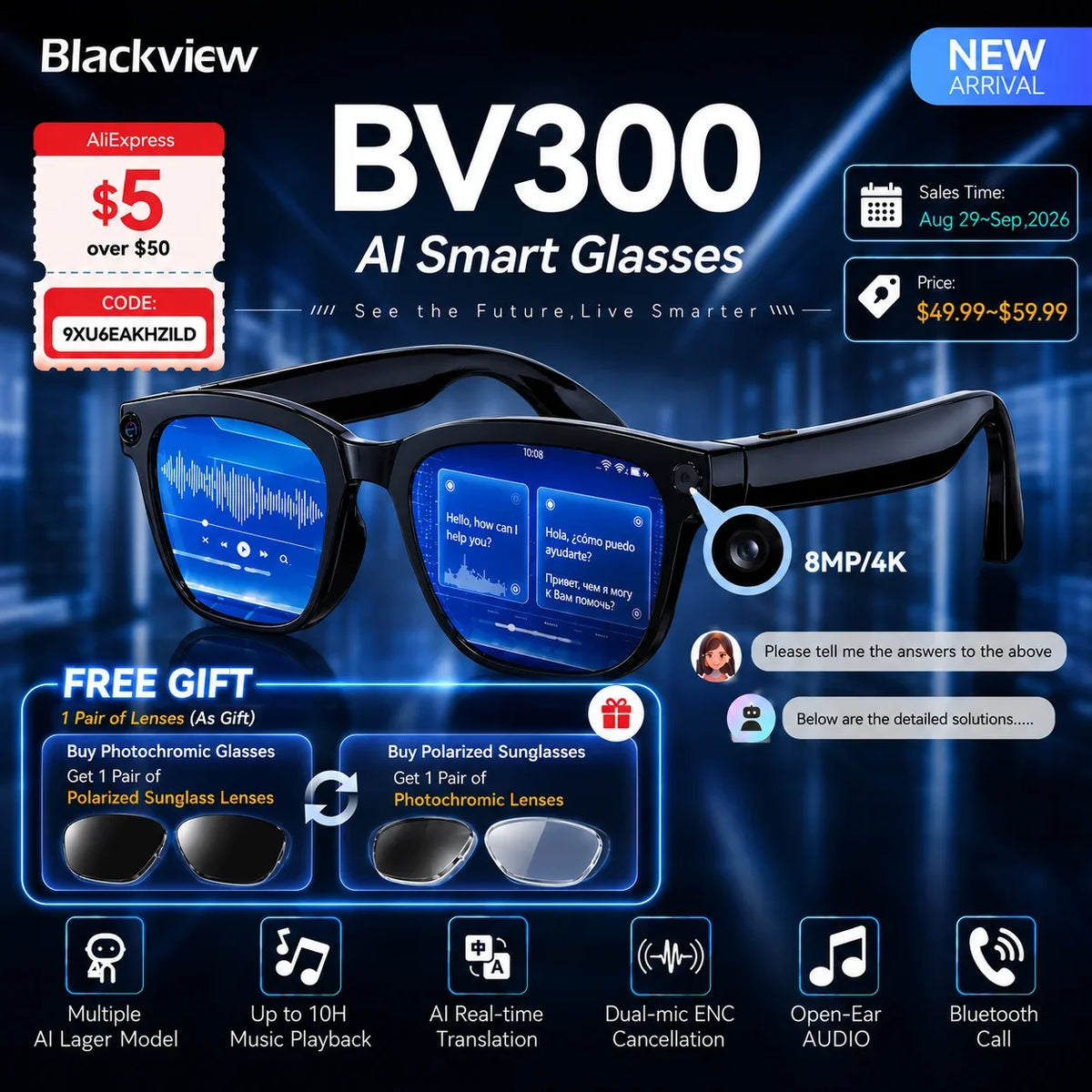 Lunettes Intelligentes 4K Avec Traduction Et Appels