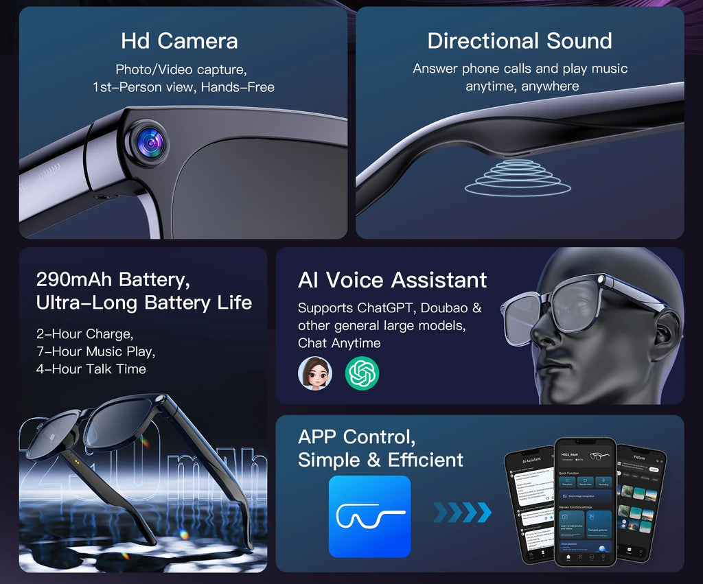 Lunettes Intelligentes Avec Caméra 4K Et Traduction IA