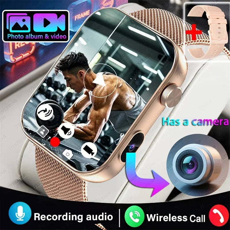 Montre Connectée Avec Caméra Et Écran HD 1,91 Pouce — Doré (silicone + sangle en maille), photo 12